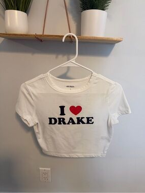 White 'I ♥ DRAKE' Crop Tee